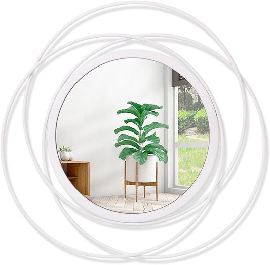 Wall Mirror Mounted Round Decorative Mirrors with Iron Metal Wire Frame Mirror for Wall, Home Decorative Bathroom Vanity, Living Room or Bedroom White Small 12"