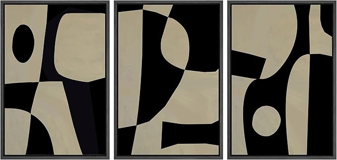 SIGNLEADER Framed Canvas Print Wall Art Set Black Geometirc Block Abstract Shapes Illustrations Minimal Decorative Bohemian Nordic for Living Room, Bedroom, Office - 24"x36"x3 BLACK