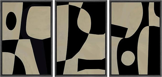 SIGNLEADER Framed Canvas Print Wall Art Set Black Geometirc Block Abstract Shapes Illustrations Minimal Decorative Bohemian Nordic for Living Room, Bedroom, Office - 24"x36"x3 BLACK