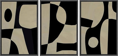 SIGNLEADER Framed Canvas Print Wall Art Set Black Geometirc Block Abstract Shapes Illustrations Minimal Decorative Bohemian Nordic for Living Room, Bedroom, Office - 16"x24"x3 BLACK