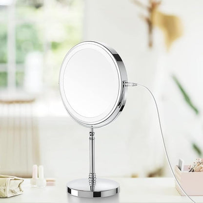 DEIOVWXS Makeup Mirror, 3000mAh Rechargeable Double-Sided Magnifying Vanity Mirror with 3 Colors, 1X/10X, Adjustable Brightness, Gifts for Mom, Mothers Day, Women, Wife, Girls, Dorm Room Essential