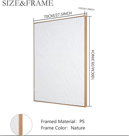White Abstract Wall Art for Living-room - Framed Geometry 3D Abstract Hand-painting Artwork Minimalism Contemporary Boho Decorative for Living Room, Bedroom - 28"x40"