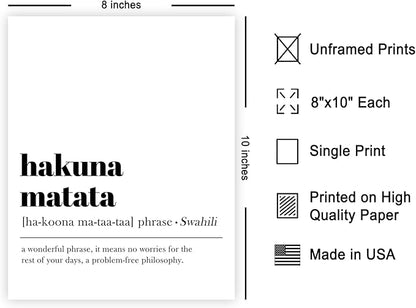 Poster Master Typography Poster - Definition of Hakuna Matata Print - Dictionary Art - Motivational Gift for Him & Her - Inspiring Wall Decor for Bedroom or Living Room - 8x10 UNFRAMED Wall Art