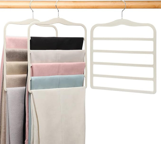 Pants Hangers Space Saving,Organization and Storage for Dorm Room Essentials for College Students Girls,Non-Slip Velvet Hangers,Multifunctional Pant Hanger Closet Organizer for Trousers Scarf-3 Pack