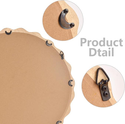 Irregular Wall Mirror,Wood Round Farmhouse Mirror Unique Vanity Mirror,24" Nature Wooden Modern Bathroom Mirror for Washroom Living Room Bedroom