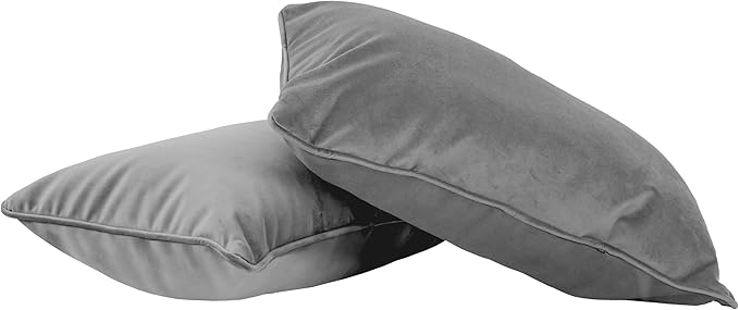 FDP 12" x 20" Velvet Rectangle Lumbar Pillow Set with Piping Decorative Throw Pillow for Home Dcor in Living Room, Bedroom or Lounge (2-Pack) - Smoke, 15159-343