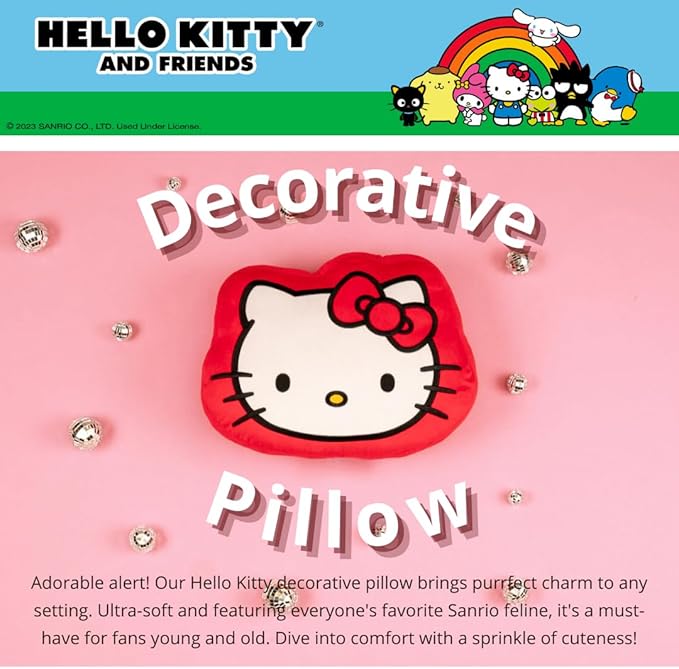 Hello Kitty Gusset Bedding Super Soft Plush Decorative Pillow, One Size, (100% Officially Licensed Product) By Franco