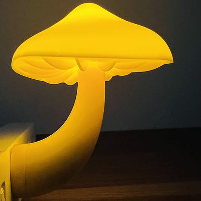 Sensor LED Mushroom Night Lights - 2Pack Plug into Wall Mushroom Lamp, Cute Dream Bed Nightlight for Kids Adults for Home Office, Bedroom, Bathroom Toilet, Stairs Hallway Corridor, Warm White & Yellow