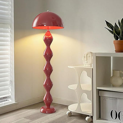 Red Mushroom Floor Lamp with Metal Lampshade,Adjustable 3-Color Temperature Reading Lamp,Nordic Style Standing Lamp for Nursery Bedroom and Living Room