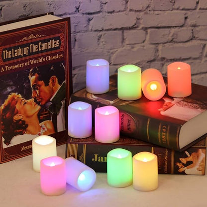 Color Changing Flameless Votive Candles with Remote and Timer, Battery Operated White LED Flickering 12 Pack Halloween Christmas Decor (1.5 x 2 Inches)