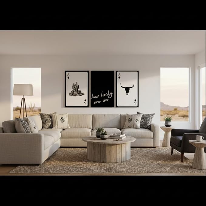 Yxjyzzkx 3-Piece Western Playing Card Wall Art Canvas Set, Black and White Cowboy Aesthetic Wall Decor, Ace of Spades Longhorn Minimalist Quote Canvas Prints for Living Room Bedroom Office