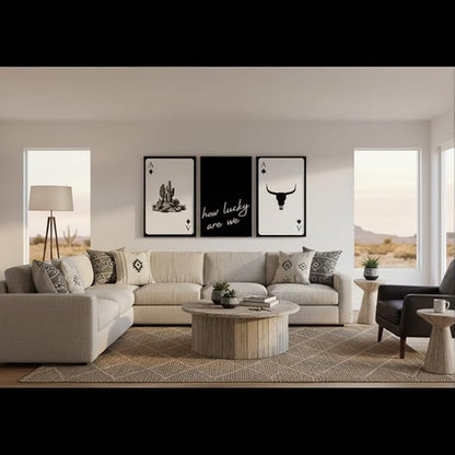 Yxjyzzkx 3-Piece Western Playing Card Wall Art Canvas Set, Black and White Cowboy Aesthetic Wall Decor, Ace of Spades Longhorn Minimalist Quote Canvas Prints for Living Room Bedroom Office