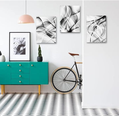 Creoate Abstract Canvas Wall Art Set of 3 - Black and White Large Wall Decor for Living Room and Bedroom (16x24 Inch)