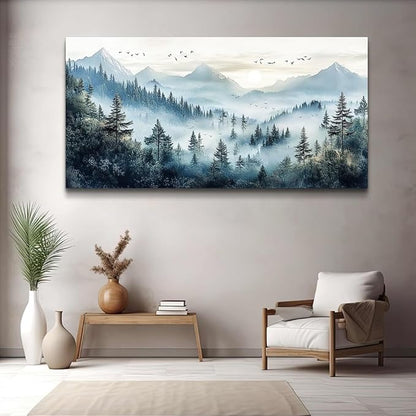 FUHAIHUA Large Wall Decor For Living Room Canvas Wall Art For Office Modern Wall Decorations For Bedroom Forest Fog Landscape Painting Mountain Pictures Artwork Room Home Decor 24x48 In