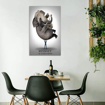 Abstract Large Office Canvas Artwork HD Print Painting Pictures Mindset is Everything Print Poster Elephant and Business Man Wall Art Gallery Wrapped Framed Home Classroom Study Room Decor-28 Wx44 H
