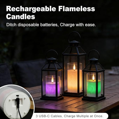 LEDHOLYT Rechargeable Ice Crystal Glass Flameless Candles, RGB Color Changing Realistic Flickering Flameless Candles with Remote & Timer,Best Festival Wedding Home Party Decor - Set of 3