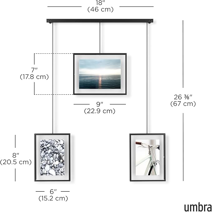 Umbra Exhibit Picture Frame Gallery Set, Adjustable Collage Display for 3 Photos, Prints, Artwork and More, Holds two 4x6" and one 5x7" Photos, Black