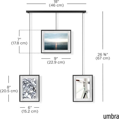 Umbra Exhibit Picture Frame Gallery Set, Adjustable Collage Display for 3 Photos, Prints, Artwork and More, Holds two 4x6" and one 5x7" Photos, Black