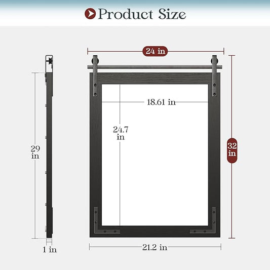 Farmhouse Mirror for Bathroom, 24"x32" Black Farmhouse Mirror with Rustic Wood Framed, Barn Door Vanity Mirrors for Wall, Vintage Decorative Mirrors for Entryway,Living Room,Bedroom
