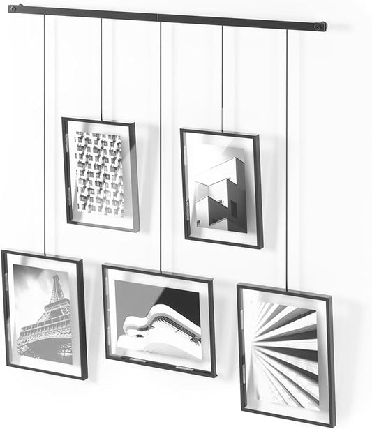 Umbra Exhibit Picture Frame Gallery Set, Adjustable Wall Collage Displays Five Photos (Two 4x6" and Three 5x7"), Set of 5, Black