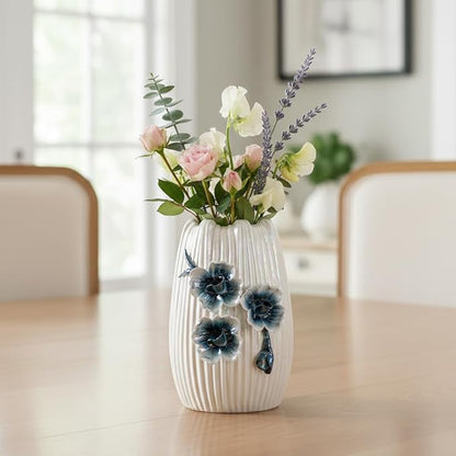 Small White Vase - 7 Inch Modern Ceramic Vases for Centerpieces, Minimalist 3D Sculpted Flower Vase for Home Decor, Kitchen, Dining Table, Shelf, Wedding Decor