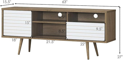 Tangkula Mid-Century Modern TV Stand for TVs up to 70" - Wooden Console Table with Storage Shelves, Cabinet and Drawer, Living Room Entertainment Center (Walnut & White)