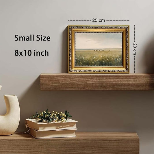 WZGZXU Vintage Gold Framed Wall Art Horse Canvas Art Wild Horses In Field Pictures Wall Decor Farmhouse Prints Country Paintings Landscape Artwork For Living Room Bedroom Gallery 8x10in