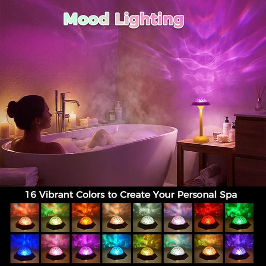 RICHMYC Waterproof Shower Lamp with Remote, 16 Colors Ocean Wave Projector Lamp for Bathroom, Cordless Rechargeable Night Light, Ambient Mood Lighting for Inside Shower, Bathtub, Spa