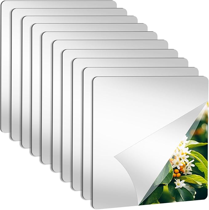 LXCREAT Full Length Wall Mounted Mirror Acrylic Flexible Small Self Adhesive Frameless Squares 2MM Thick Espejos Tiles 10PCS 11.8” × 11.8” for Bedroom Dressing Room Door Home Gym