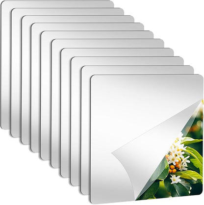 LXCREAT 10Pack Peel and Stick Mirrors for Wall, Self Adhesive Square Acrylic Mirror Tiles 7.8x7.8 Inch, Flexible Plastic Mirror Sheets Wall Stickers 2MM Thick for Bathroom Gym Decor