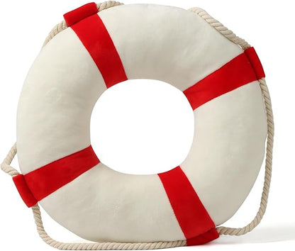 Marble Empire Life Ring Buoy Plush Pillow Nautical Decorative Throw Pillows Coastal Beach Themed Stuffed Pillow for Home Bed Couch