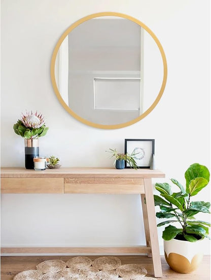 JJUUYOU Wall Mirror 20 Inch Round Wall Mirror for Bathroom Antique Circular Mirrors Washroom Wall Decor Wood Frame Mirrors for Living Room Bedroom Dorm Decorative