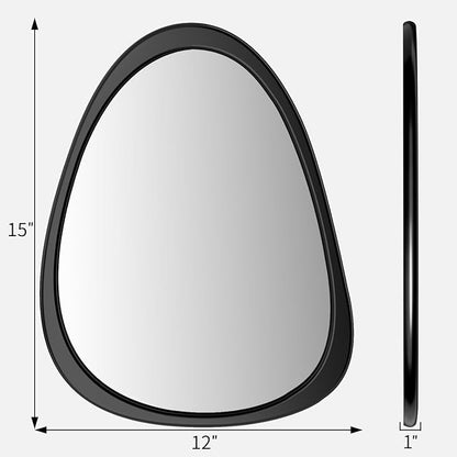 15" X 12" Irregular Wall Mirror, Black Wooden Framed Mirror, Asymmetrical Wall Mirror for Living Room Bedroom Bathroom Entryway, Small Modern Decorative Hanging Hook Style Mirror