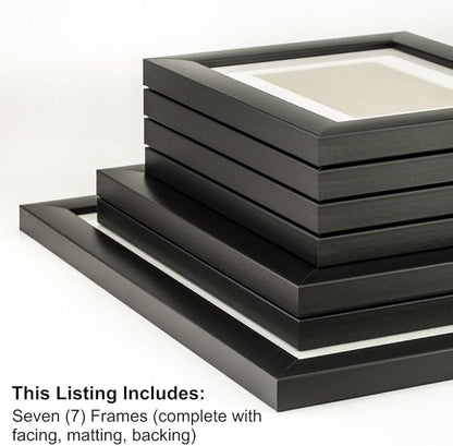 Craig Frames 1WB3BK Picture Frame 7-Piece Wall Set, Black Frames, White Display Mats
