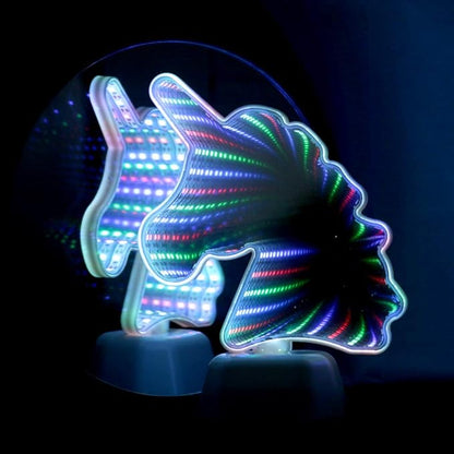 Infinite Mirrors Tunnel Lights, LED Night Light 3D Mirror-Light, LED Unicorn Sign Tunnel Mirror Light Desktop Lamp Party Home Decor (Double Sided)
