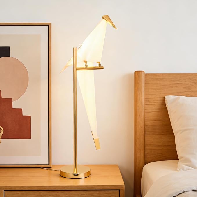 28.5 Inch Modern Bird Table Lamp, Gold Bird Swing Light Fixtures LED Standing Table Lamp for Living Room