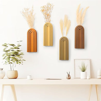 Ziliny 4 Pack Boho Wood Hanging Planters - Indoor Wall Decor Plant Holders for Modern Farmhouse Living Room Bedroom Rainbow Decor (Mixed Colors)