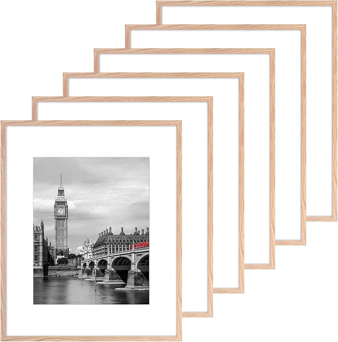 Fixwal 16x20 Poster Frame Set of 6 with Shatter Resistant Plastic Glass, Thin Border and Light Weight Photo Frames for Wall, Gift for Mother's Day, Father's Day, Natural