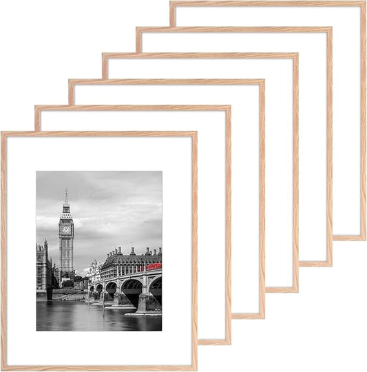 Fixwal 16x20 Poster Frame Set of 6 with Shatter Resistant Plastic Glass, Thin Border and Light Weight Photo Frames for Wall, Gift for Mother's Day, Father's Day, Natural