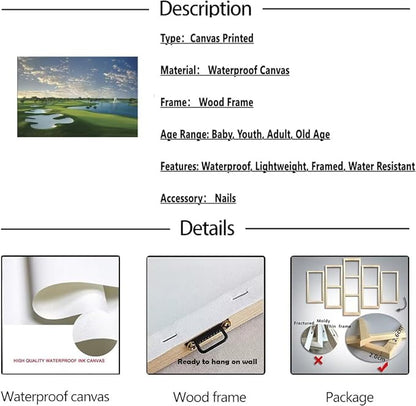 Blue Monster Golf Course Canvas Wall Art for Living Room Bedroom Bathroom Home Decorations Paintings Golf Course Picture Poster Framed Artwork Ready to Hang(18''H x 24''W)