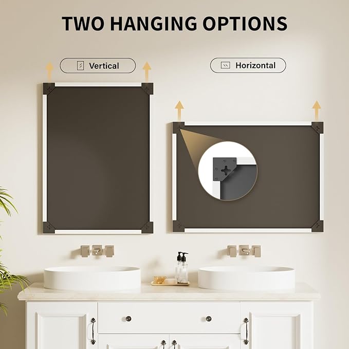 Oak Wood Effect Framed Wall Mirror, 22x30 Rectangle Mirror, Anti-desilvering Tempered Glass, Sustainable& Sturdy Frame, Farmhouse Mirror, Anti-Rust, 3min Fast Setup for Bathroom Living Room