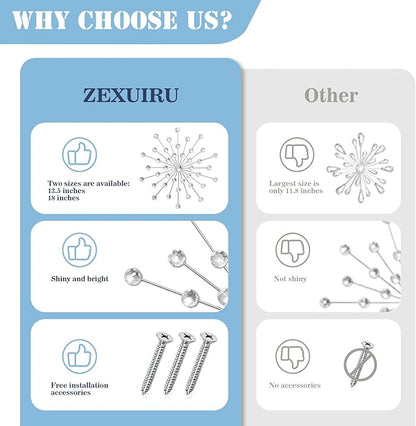 ZEXUIRU 3 Pack Silver Sunburst Wall Decor – Metal Crystal Wall Art with Sparkling Rhinestones, 14’’/18 Inch Starburst Wall Hanging Set for Living Room Bedroom Bathroom – Modern Bling Home Decorations