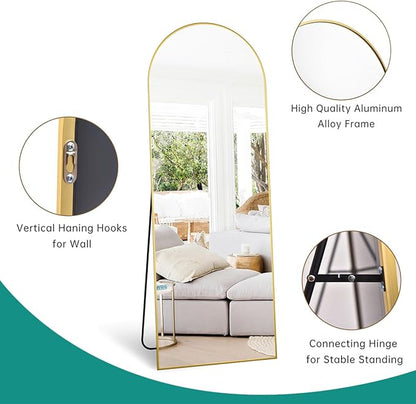 64''x21'' Arched Full Length Mirror with Stand, Full Body Mirror, Mirrors Full Length Floor Freestanding, Wall Mounted Mirrors for Bedroom Living Room Cloakroom (Gold)