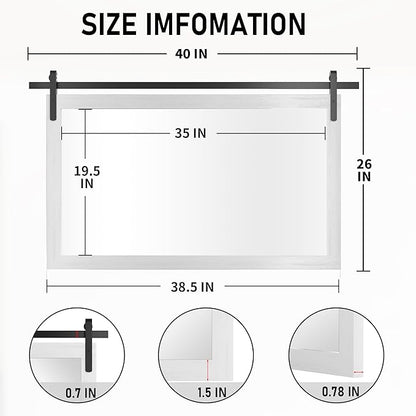 PAIHOME Large White Bathroom Mirror, Farmhouse Horizontal Rustic Square Mirror for Wall Wood Framed Vanity Mirrors, Barn Door Style Decor Living Room Entryway Bedroom Mirrors, 40x26INCH