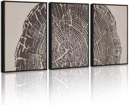 PHOPAGO Vintage Tree Rings Framed Wall Art Modern Retro Wood Stump Wall Decor Nature Farmhouse Rustic Art Prints Bedroom Home Decor - 11x14in Black Framed