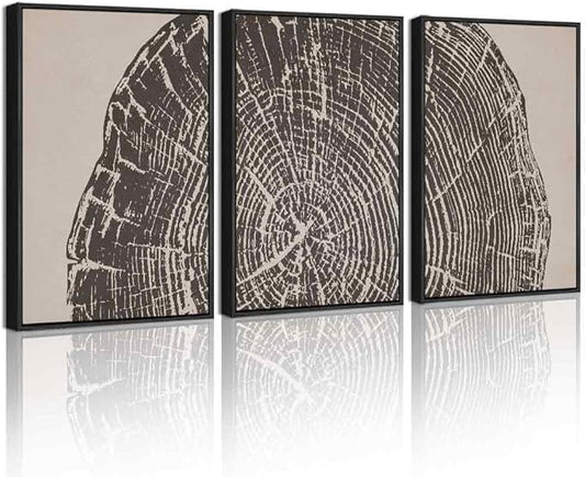 PHOPAGO Vintage Tree Rings Framed Wall Art Modern Retro Wood Stump Wall Decor Nature Farmhouse Rustic Art Prints Bedroom Home Decor - 11x14in Black Framed