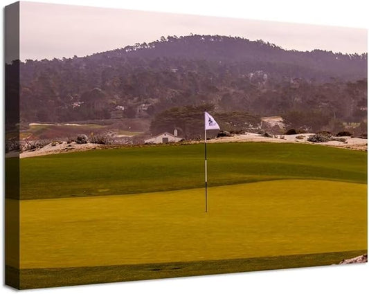 Pebble Beach Golf Course Picture Wall Art for Office Golf Course Canvas Wall Decor for Home Living Room Bedroom Bathroom Decorations Painting Framed Ready to Hang(18''H x 24''W)