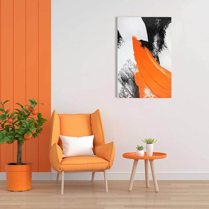 YPY Modern Abstract Canvas Wall Art: Grey Orange Hand Painted Oil Paintings for Wall Decorations, Minimalist Picture Print Poster Extra Large Home Living Room Decor 24 x 36