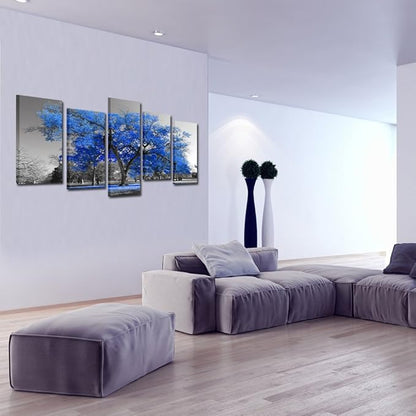 KREATIVE ARTS Canvas Print Wall Art Painting Contemporary Blue Tree In Black And White Style Fall Landscape Picture Modern Giclee Stretched And Framed Artwork