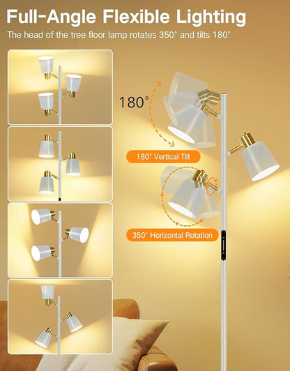 OUTON Tree Floor Lamp, LED Dimmable Floor Lamp with Remote and Touch Slide Control, 4 Color Temperatures, 3 Rotatable Lights, Modern Standing Lamp for Living Room Bedroom Office, Bulbs Included, Grey